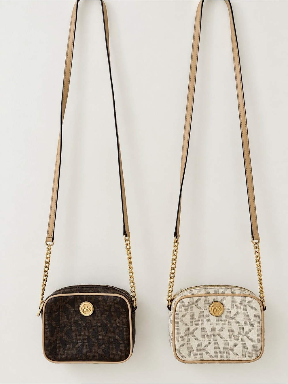 LOT OF 2 Michael Kors MK Signature Crossbody Bags Brown + Vanilla Cream